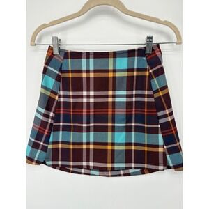 Urban Outfitters Plaid Mini Skirt Burgundy Turquoise Check XS y2k 90s grunge